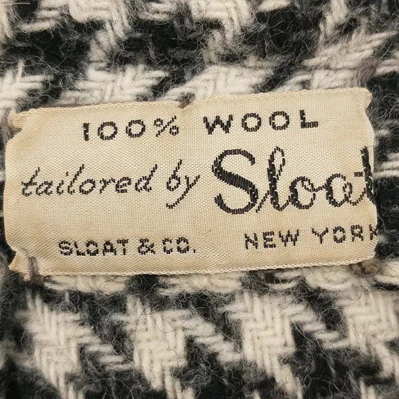 Vintage 60s Wool Dress Houndstooth Check Black & White Classy Midi SeeMeasure - Picture 7 of 16